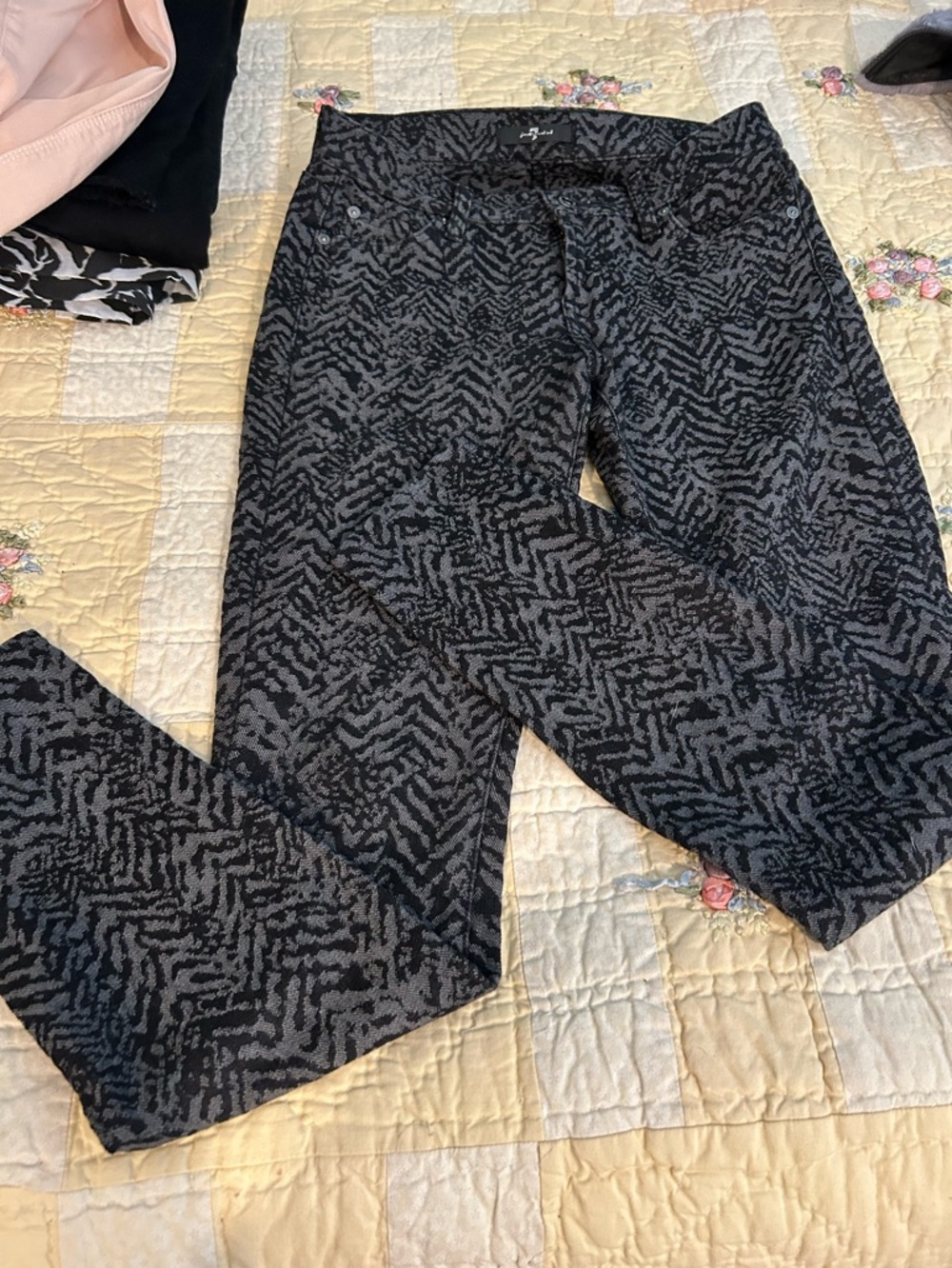 Seven Black & Gray Animal Print Stretchy Slim Pants